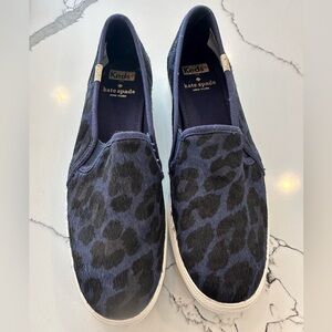 NWOT- Keds X Kate Spade Blue Leopard Slip-On Platform Shoes. Limited Ed.designer